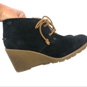 SPERRY Stella Prow Black Suede Wedge Bootie
